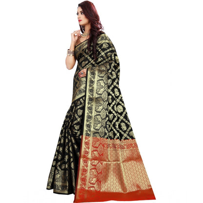 Generic Women's Jacquard Woven Saree With Unstitched Blouse 5.5Mtr (Black)