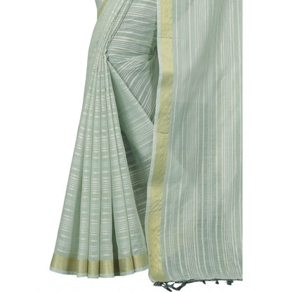 Generic Women's Cotton Blend Solid/Plain Saree With Unstitched Blouse 5.5Mtr (Light Green)