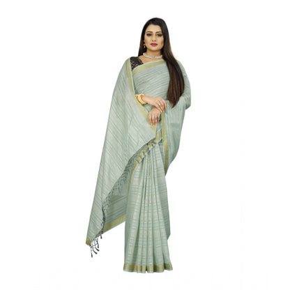 Generic Women's Cotton Blend Solid/Plain Saree With Unstitched Blouse 5.5Mtr (Light Green)