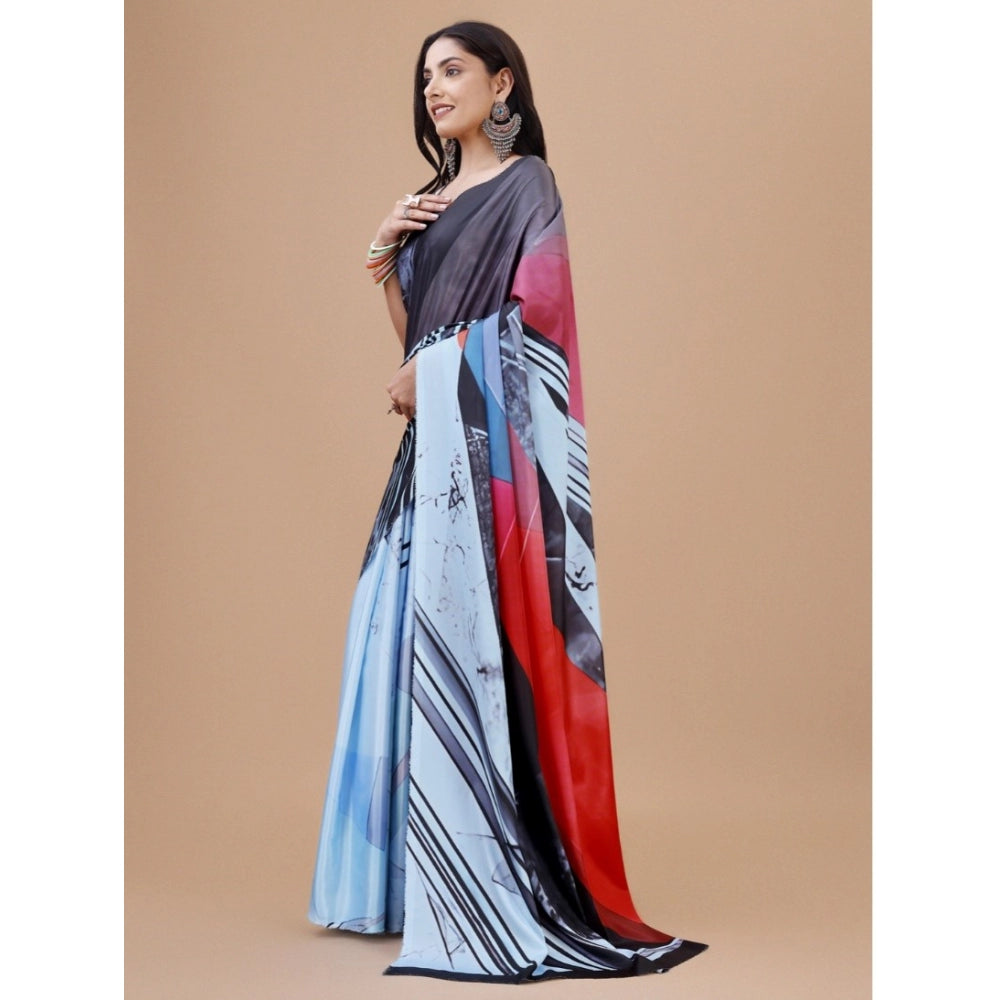 Generic Women's Crepe Digital Print Saree With Unstitched Blouse 5.5Mtr (Light Blue)