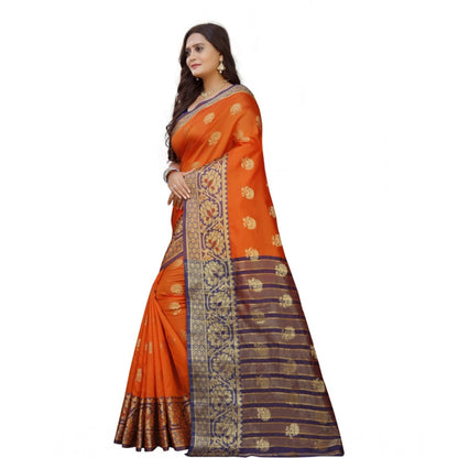 Generic Women's Silk Blend Woven Saree With Unstitched Blouse 5.5Mtr (Gold-Orange)