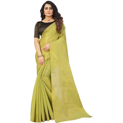 Generic Women's Cotton Silk Self Design Saree With Unstitched Blouse 5.5Mtr (Light Green)