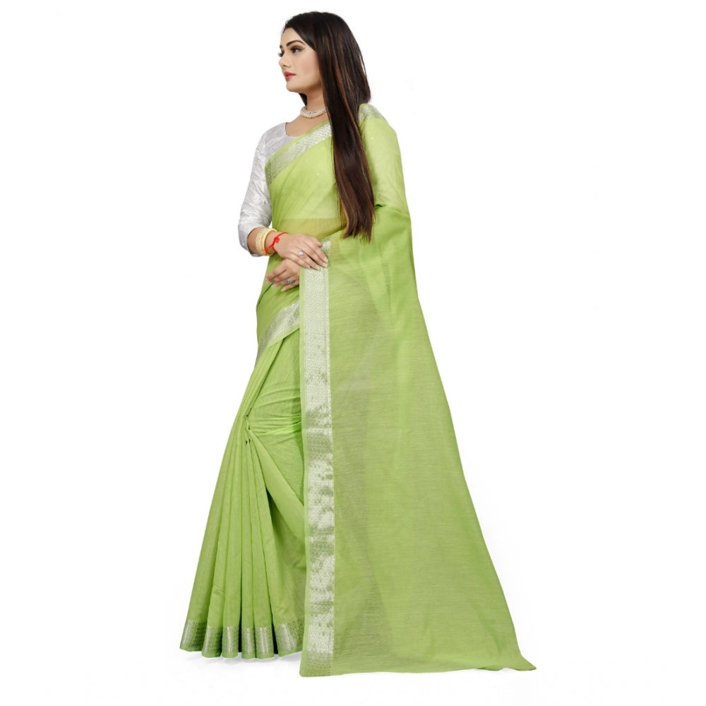 Generic Women's Cotton Silk Self Design Saree With Unstitched Blouse 5.5Mtr (Green)