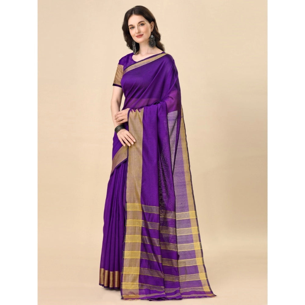 Generic Women's Cotton Silk Striped Saree With Unstitched Blouse 5.5Mtr (Multicolor)