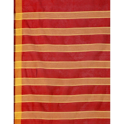 Generic Women's Cotton Silk Striped Saree With Unstitched Blouse 5.5Mtr (Red)