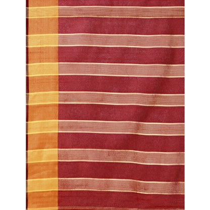 Generic Women's Cotton Silk Striped Saree With Unstitched Blouse 5.5Mtr (Maroon)