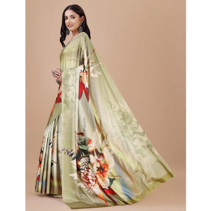 Generic Women's Crepe Digital Print Saree With Unstitched Blouse 5.5Mtr (Multicolor)