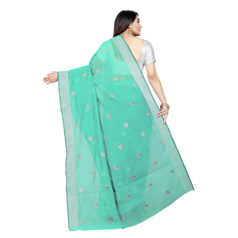 Generic Women's Cotton Silk Embroidered Saree With Unstitched Blouse 5.5Mtr (Light Green)