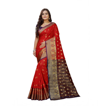 Generic Women's Silk Blend Woven Saree With Unstitched Blouse 5.5Mtr (Purple-Red)