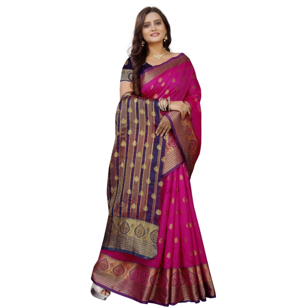 Generic Women's Silk Blend Woven Saree With Unstitched Blouse 5.5Mtr (Purple-Pink)