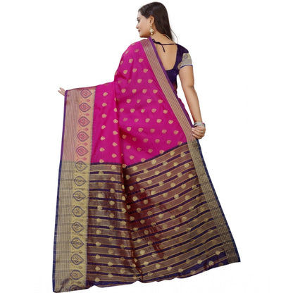 Generic Women's Silk Blend Woven Saree With Unstitched Blouse 5.5Mtr (Purple-Pink)