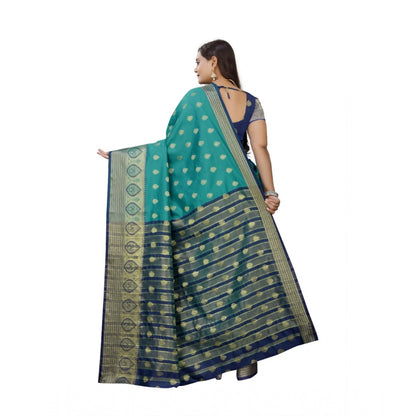 Generic Women's Silk Blend Woven Saree With Unstitched Blouse 5.5Mtr (Dark Blue-Green)