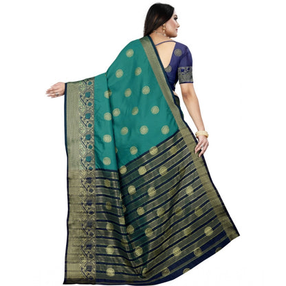 Generic Women's Silk Blend Woven Saree With Unstitched Blouse 5.5Mtr (Green-Blue)