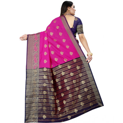 Generic Women's Silk Blend Woven Saree With Unstitched Blouse 5.5Mtr (Purple-Pink)