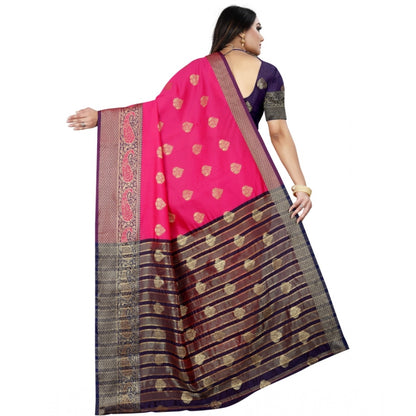 Generic Women's Silk Blend Woven Saree With Unstitched Blouse 5.5Mtr (Purple-Pink)