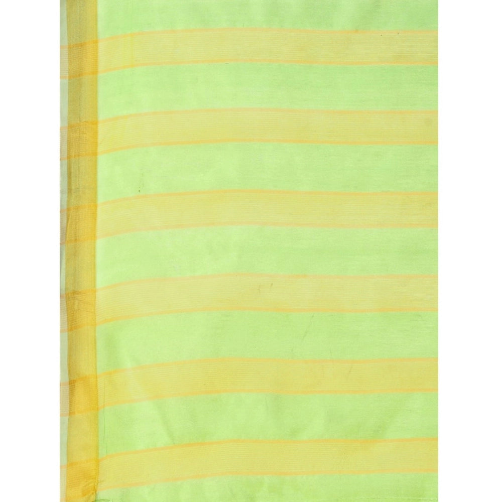 Generic Women's Cotton Silk Striped Saree With Unstitched Blouse 5.5Mtr (Green)