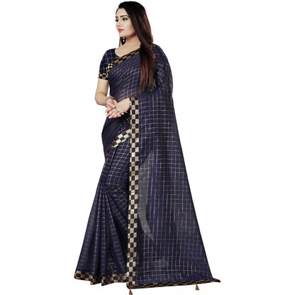 Generic Women's Cotton Silk Checkered Saree With Unstitched Blouse 5.5Mtr (Multicolor)