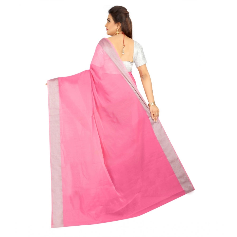 Generic Women's Cotton Silk Self Design Saree With Unstitched Blouse 5.5Mtr (Pink)