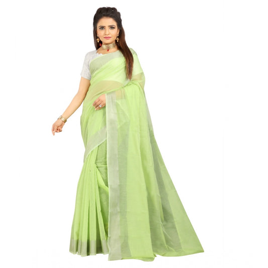 Generic Women's Cotton Silk Self Design Saree With Unstitched Blouse 5.5Mtr (Light Green)