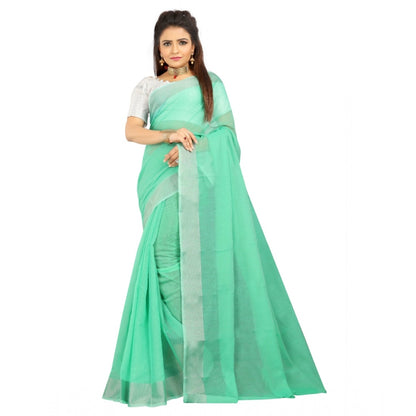 Generic Women's Cotton Silk Self Design Saree With Unstitched Blouse 5.5Mtr (Green)