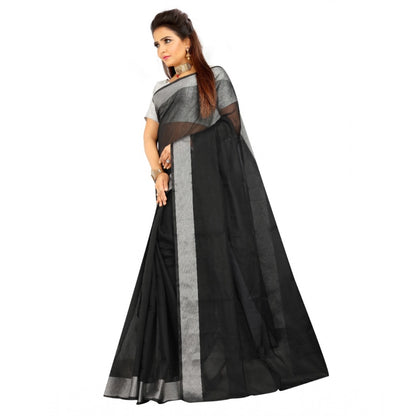 Generic Women's Cotton Silk Self Design Saree With Unstitched Blouse 5.5Mtr (Black)