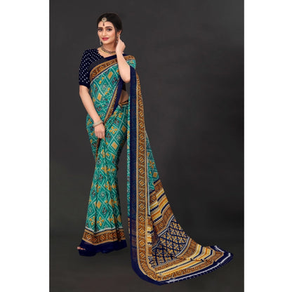 Generic Women's Georgette Floral Print Saree With Unstitched Blouse 5.5Mtr (Dark Green)