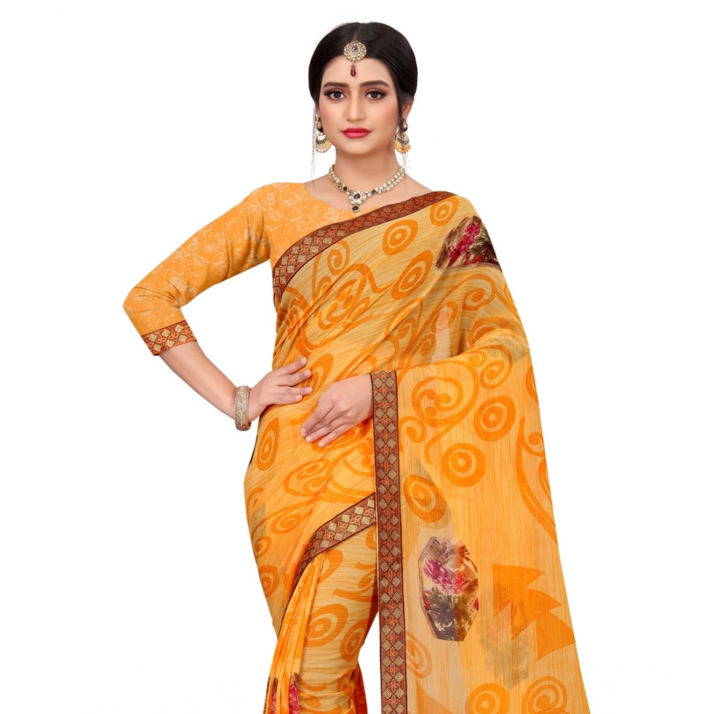 Generic Women's Georgette Floral Print Saree With Unstitched Blouse 5.5Mtr (Mustard)