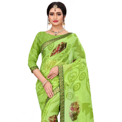 Generic Women's Georgette Floral Print Saree With Unstitched Blouse 5.5Mtr (Green)