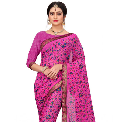 Generic Women's Georgette Floral Print Saree With Unstitched Blouse 5.5Mtr (Pink)