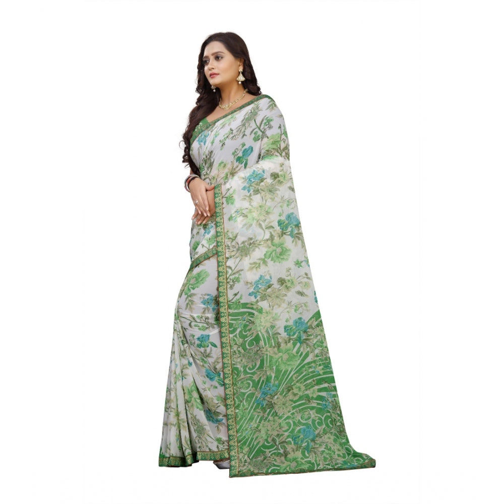 Generic Women's Georgette Floral Print Saree With Unstitched Blouse 5.5Mtr (Green)