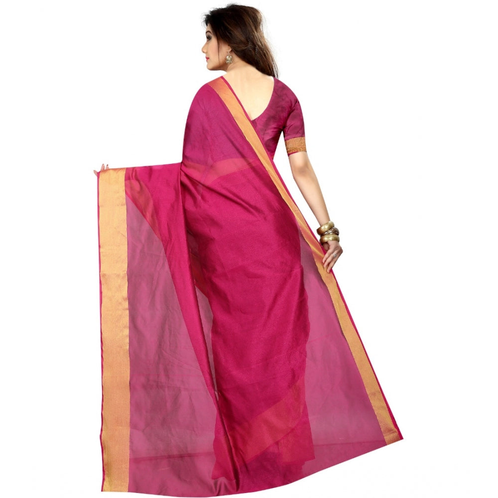 Generic Women's Cotton Silk Solid/Plain Saree With Unstitched Blouse 5.5Mtr (Pink)