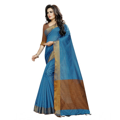 Generic Women's Cotton Silk Self Design Saree With Unstitched Blouse 5.5Mtr (Light Blue)