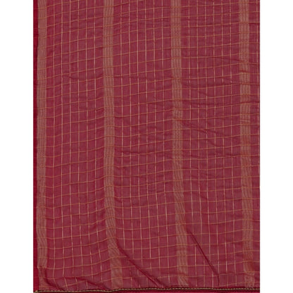 Generic Women's Silk Blend Checkered Saree With Unstitched Blouse 5.5Mtr (Red)