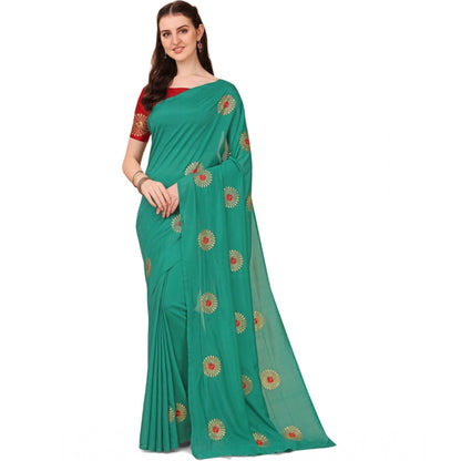 Generic Women's Silk Blend Embroidered Saree With Unstitched Blouse 5.5Mtr (Green)