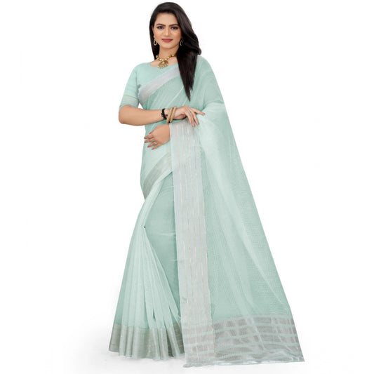 Generic Women's Cotton Jute Self Design Saree With Unstitched Blouse 5.5Mtr