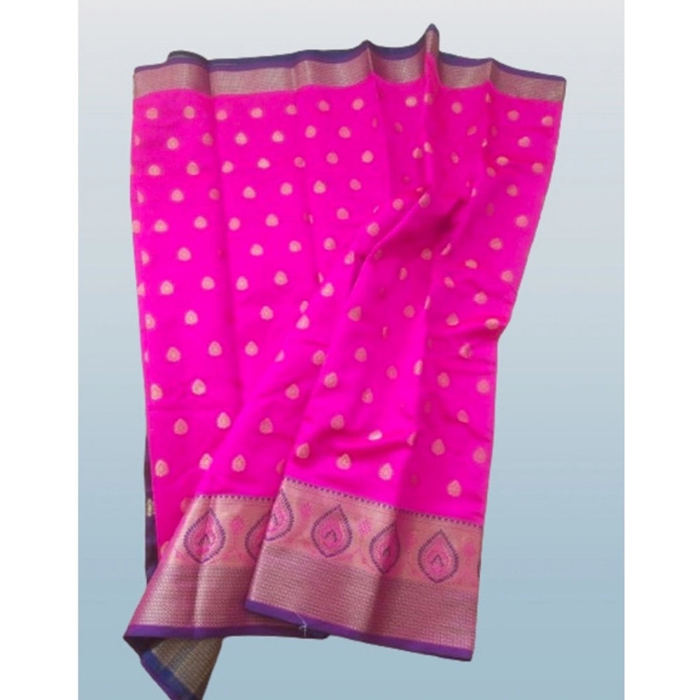 Generic Women's Silk Blend Woven Saree With Unstitched Blouse 5.5Mtr (Pink)