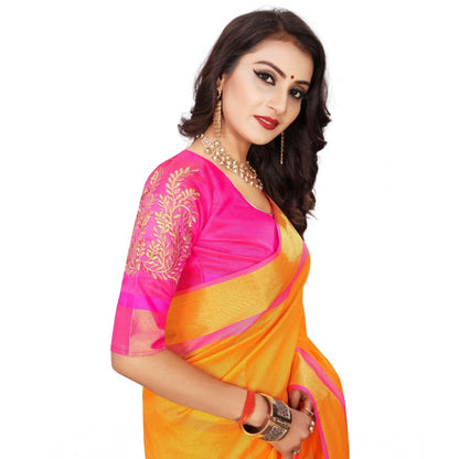 Generic Women's Jacquard Woven Saree With Unstitched Blouse 5.5Mtr (Orange)