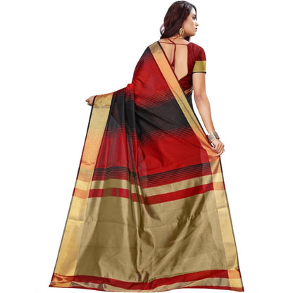 Generic Women's Jacquard Woven Saree With Unstitched Blouse 5.5Mtr (Red-Black)