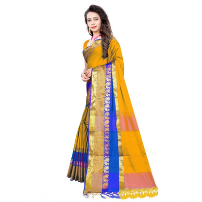 Generic Women's Jacquard Woven Saree With Unstitched Blouse 5.5Mtr (Yellow)