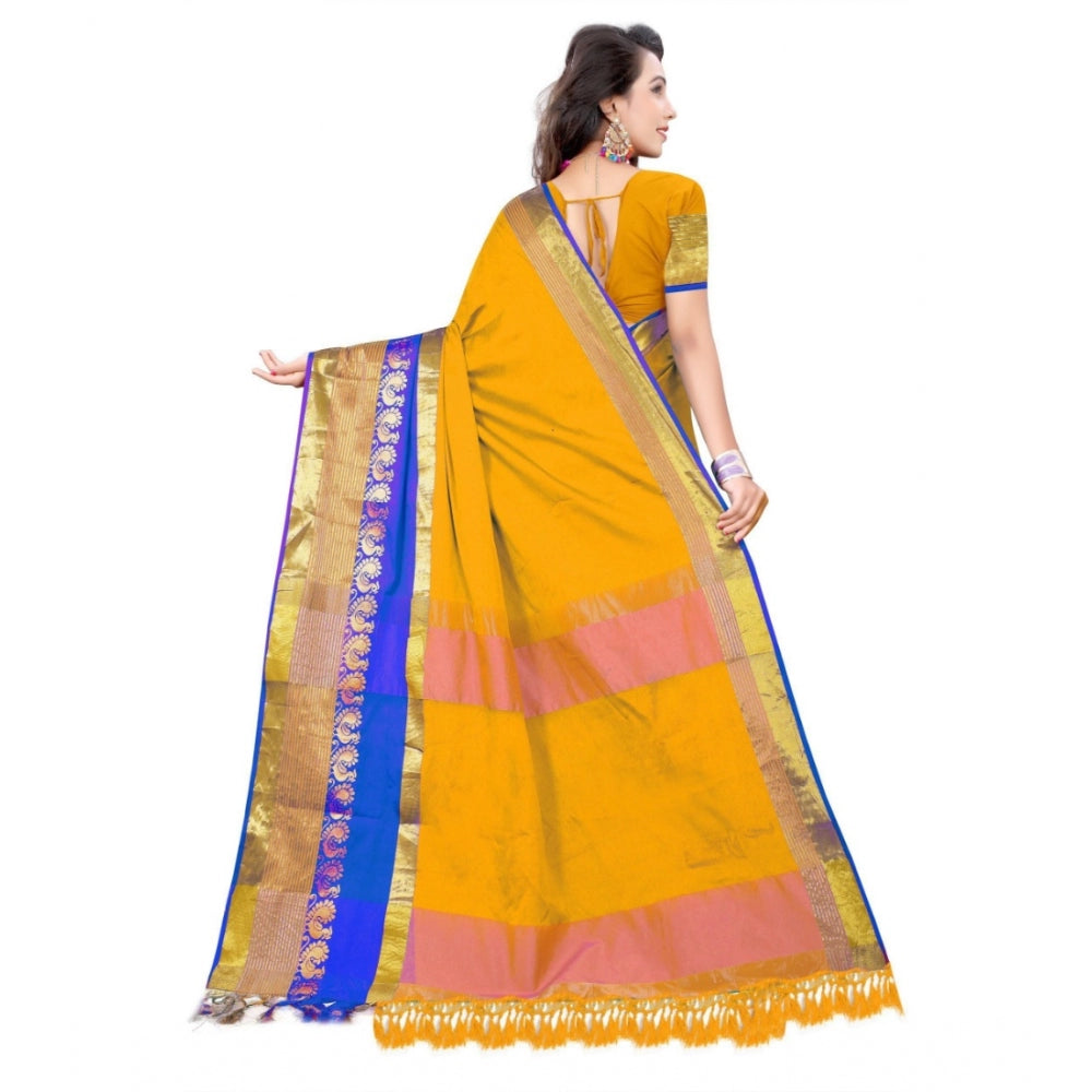 Generic Women's Jacquard Woven Saree With Unstitched Blouse 5.5Mtr (Yellow)