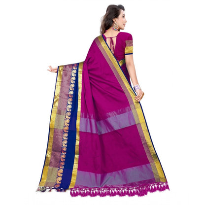 Generic Women's Jacquard Woven Saree With Unstitched Blouse 5.5Mtr (Purple)