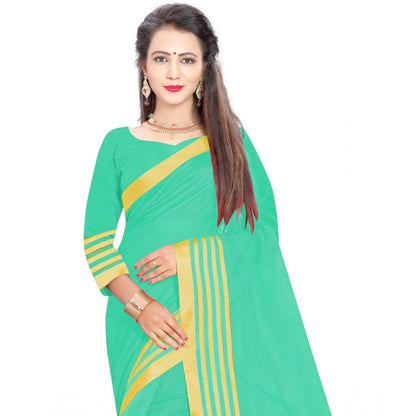 Generic Women's Jacquard Striped Saree With Unstitched Blouse 5.5Mtr (Green)