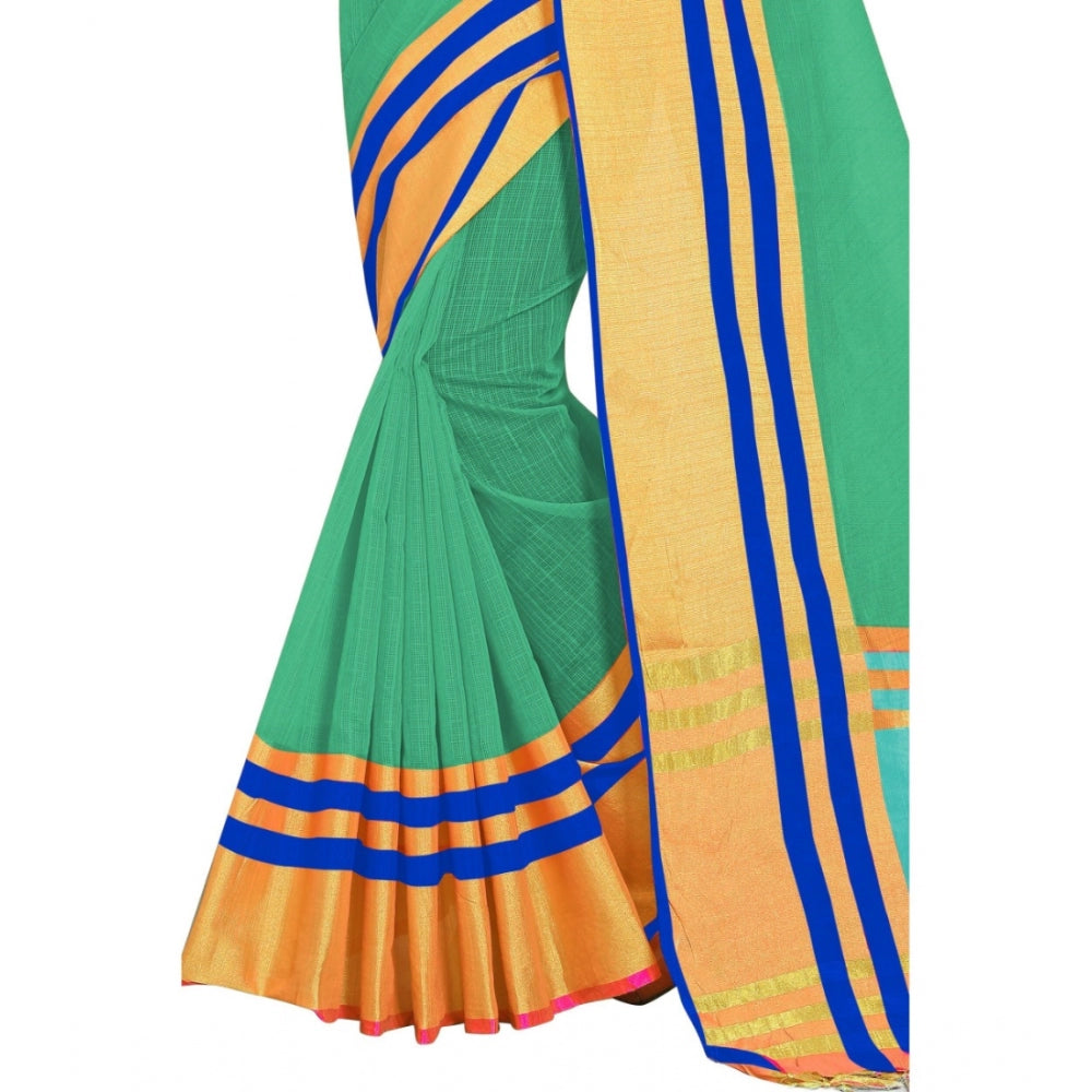 Generic Women's Jacquard Striped Saree With Unstitched Blouse 5.5Mtr (Green)