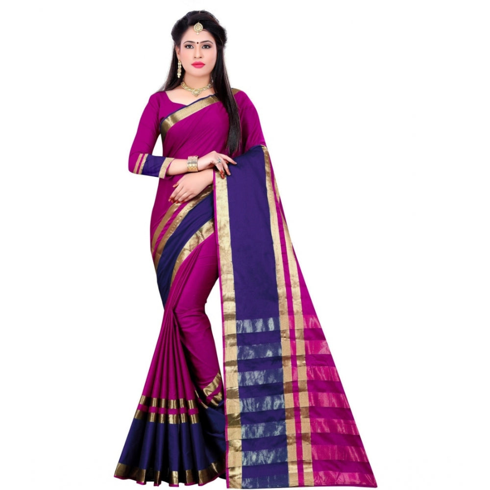 Generic Women's Jacquard Woven Saree With Unstitched Blouse 5.5Mtr (Purple)