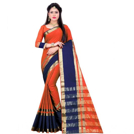 Generic Women's Jacquard Woven Saree With Unstitched Blouse 5.5Mtr (Orange)