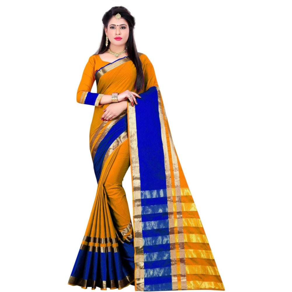 Generic Women's Jacquard Woven Saree With Unstitched Blouse 5.5Mtr (Mustard)