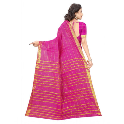 Generic Women's Jacquard Woven Saree With Unstitched Blouse 5.5Mtr (Pink)