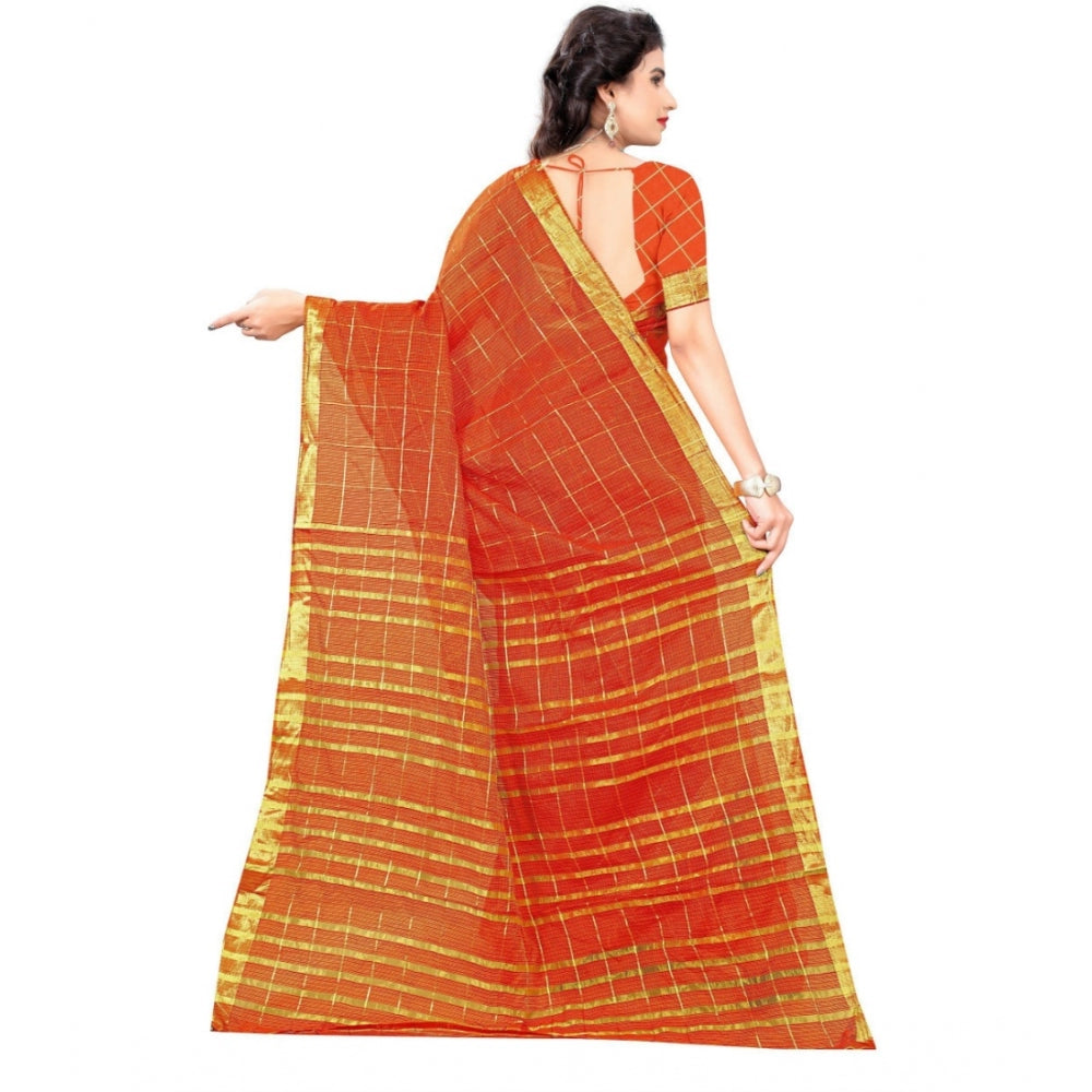 Generic Women's Jacquard Woven Saree With Unstitched Blouse 5.5Mtr (Orange)