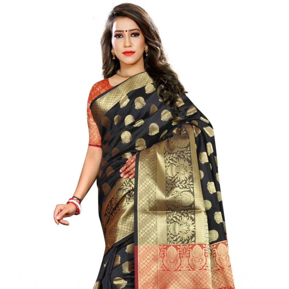 Generic Women's Jacquard Woven Saree With Unstitched Blouse 5.5Mtr (Black)