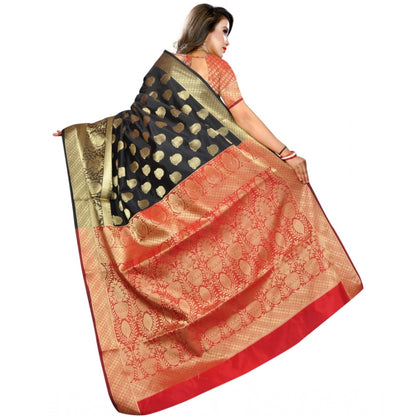 Generic Women's Jacquard Woven Saree With Unstitched Blouse 5.5Mtr (Black)